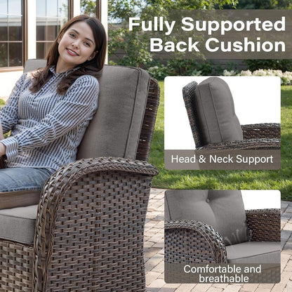 6 Piece Patio Conversation Sets - Wicker Patio Furniture Sets with Outdoor Swivel Rocker Chairs Outdoor Couch Perfect for Deck Patio Backyard, Brown Wicker Grey Cushion4