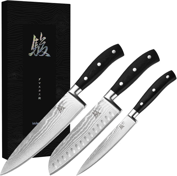3-Piece Japanese Style Damascus Chef Knife Set, 67-Layer VG10 Steel Core | 15° Precision Edge, Balanced Weight Design, Comfortable Non-Slip Grip, Long-Lasting Sharpness, Gift Box Included1