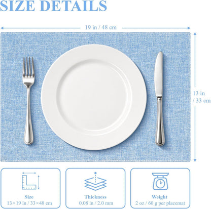 Placemats Set of 6, Cotton Linen Blend Cloth Place Mats, Light Blue3