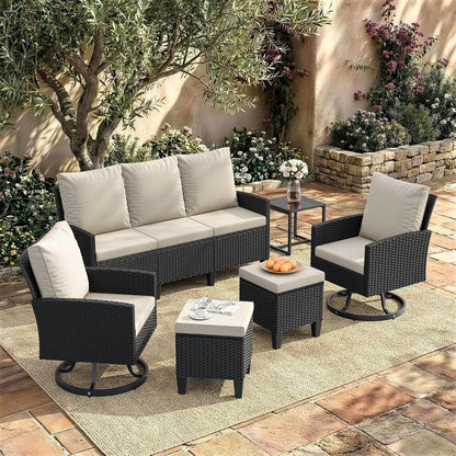 7 Seats Patio Furniture Set, 360° Swivel Chairs, 6 Pieces, Beige9