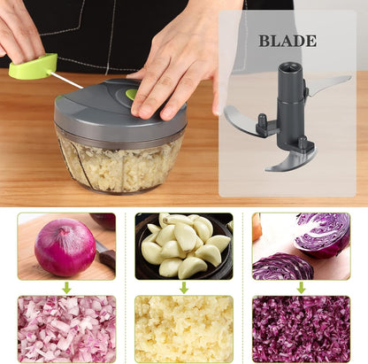 Manual Food Chopper Vegetable Cutter, Hand String Vegetable Chopper Onions Cutter for Vegetable Fruits Nuts BPA Free Food Safe Material, 500Ml Gray2