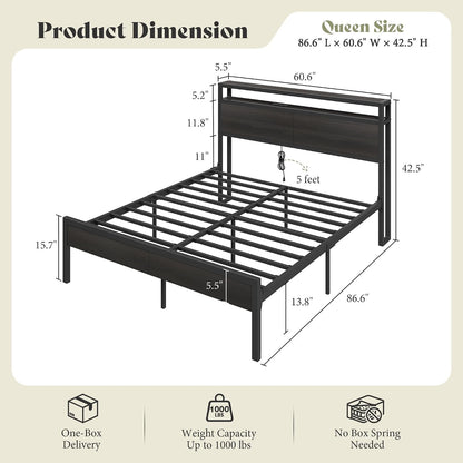Queen Size Platform Bed Frame with Charging Station2