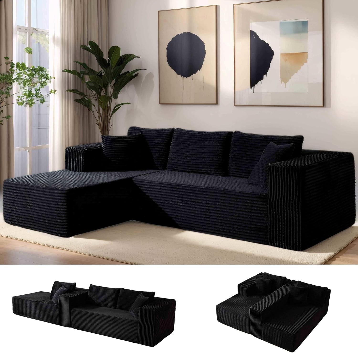 110-no-assembly-compression-boneless-in-a-box-cloud-sectional-couches-for-living-room-l-shape-couch-sleeper-sofa-modern-modular-corduroy-reclining-comfy-fluffy-memory-foam-furniture-for-home-black