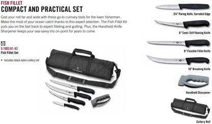 Victorinox Fibrox 6 Piece Fish Fillet Kit with Sharpener & Cutlery Roll2