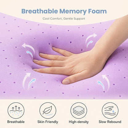 3 Inch Cooling Memory Foam Mattress Topper Twin XL, Gel Ventilated Soft Pressure Relief Mattress Pad, Breathable Bed Topper for Bedroom, RV and Sleeper Sofa, Certipur-Us Certified, Purple5