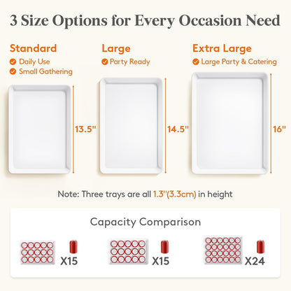 4 Pcs Serving Tray for Party, Reusable Plastic Food Serving Platter | Bpa-Free White Trays for Desserts, Snacks, Fruit, Appetizers & Charcuterie, Catering Dish for Buffet Display & Party Supplies4
