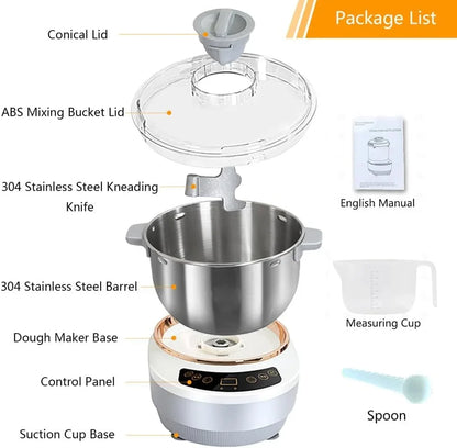 Electric Dough Maker Machine with Fermentation Function,Gray,7L | Large Capacity Household Dough Mixer, 304 Stainless Steel, Microcomputer Timing, Front Touch Panel7