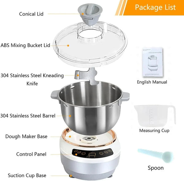Electric Dough Maker Machine with Fermentation Function,Gray,7L | Large Capacity Household Dough Mixer, 304 Stainless Steel, Microcomputer Timing, Front Touch Panel7