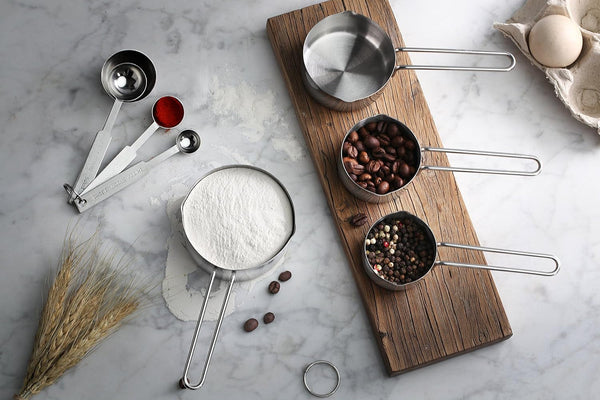 42917 Stainless Steel Measuring Cups and Spoons Set, 8-Piece Metal Measuring Set for Baking, Cooking, Dry and Liquid Ingredients, Restaurant Grade, Silver2