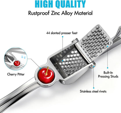 Garlic Press, Premium Metal Garlic Crusher Tool, Heavy Duty Garlic Mincer with Ergonomic Handle, Rust Proof & Dishwasher Safe, Easy to Squeeze and Clean -Silver3