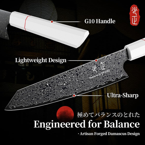 Japanese Knife Set Damascus - VG10 Kitchen Knife Set 3 PCS | Japanese VG10 Core, Black Anti-Corrosion Coating, Damascus Blade, G10 Handle, Gift Box, Wet Edge Grinding Technology4