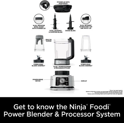 Ninja Foodi Power Blender & Food Processor, 6 Functions, Silver, SS351 | Smarttorque Motor Never Stalls. 6 Functions for Smoothies, Bowls & Dough. 72-Oz Pitcher + Processor Bowl + Cups.12