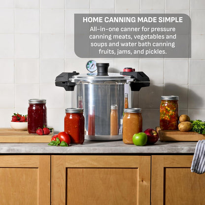 22-Quart Aluminum Pressure Canner, 3 PSI Settings, Home Canning, Includes Racks & Canning Guide, Large Capacity, Pressure & Water Bath Canning for Vegetables, Meats, Seafood & Fruits, Silver3
