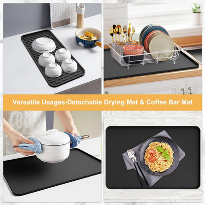Silicone Coffee Mat, 24''X16'' Bar Mat with Detachable Dish Drying Mat - Fits under Coffee Maker & Dish Rack8
