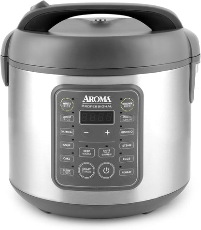 Professional Digital Rice Cooker, 10-Cup (Uncooked) / 20-Cup (Cooked), Multicooker, Slow Cooker, Steamer, Oatmeal Cooker, Egg Cooker, STS, 5 Qt, Gray, ARC-5200SG1