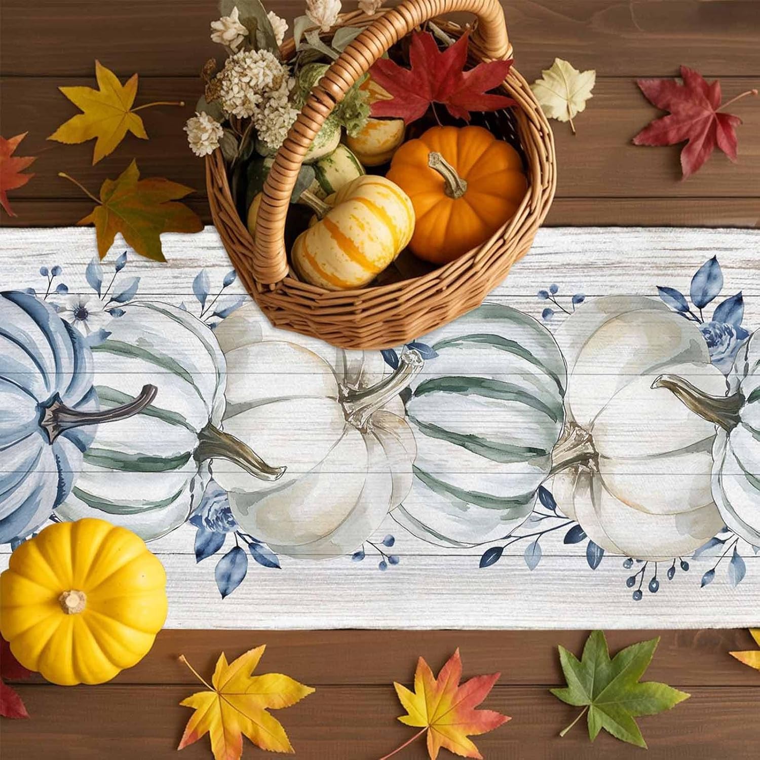 fall-table-runner-blue-pumpkin-table-runners-harvest-thanksgiving-white-blue-pumpkins-wooden-cotton-linen-dresser-scarf-kitchen-dining-table-decor-for-autumn-holiday-party-coffee-13x120-inch