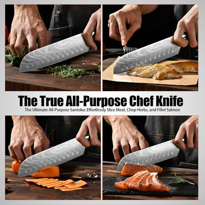 Santoku Knife 7 Inch - Ultra Sharp Japanese Steel Kitchen Knife, All-Purpose Chef Knife with Ergonomic Handle, Perfect for Slicing, Dicing, and Chopping, Luxury Gift Box Included6