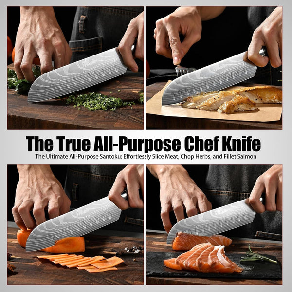 Santoku Knife 7 Inch - Ultra Sharp Japanese Steel Kitchen Knife, All-Purpose Chef Knife with Ergonomic Handle, Perfect for Slicing, Dicing, and Chopping, Luxury Gift Box Included6