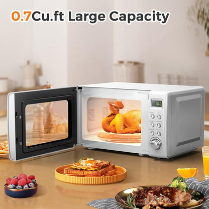 0.7Cu.Ft Retro Small Microwave Oven, 700W Compact Countertop Microwave with 5 Power Levels, Auto Cooking Menus, Glass Turntable, Child Lock & Glass Turntable for Apartment, Dorm (White)6