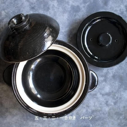 Nagatani Seitou ACT-03 Hase-En Kamado-San Earthenware Pot for 2 Cook Rice, Made in Japan (With Rice Spoon, Recipe) Diameter 8.5 Inches (21.5 Cm) X Height 6.3 Inches (16 Cm), Heat Retention, Rice Pot,2
