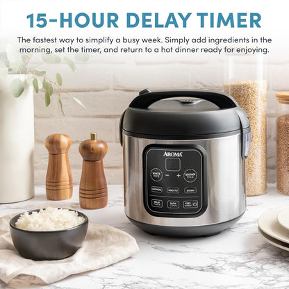 Housewares ARC-994SB Rice & Grain Cooker Slow Cook, Steam, Oatmeal, Risotto, 8-Cup Cooked/4-Cup Uncooked/2Qt, Stainless Steel3