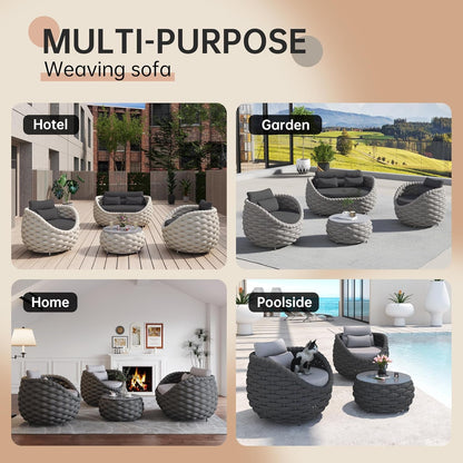 Outdoor 4 PCS Patio Conversation Set, All-Weather Wicker Patio Couch Sofa with Waterproof Thick Cushion Coffee Table for Porch, Balcony Mix Color8