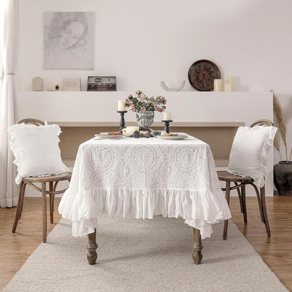 Vintage French Lace Cotton Table Cloth,Square 51"X51"-Leiden6