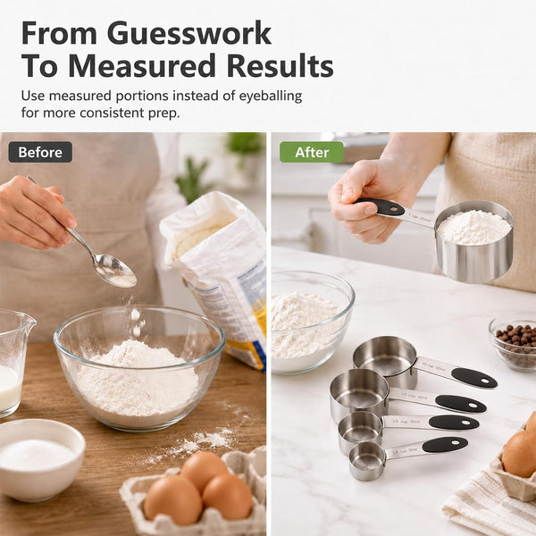 5-Piece Stainless Steel Measuring Cups with Non-Slip Handles, Kitchen Measuring Cups for Dry & Liquid Ingredients, Cooking & Baking, 1/8, 1/4, 1/3, 1/2 & 1 Cup, Black3