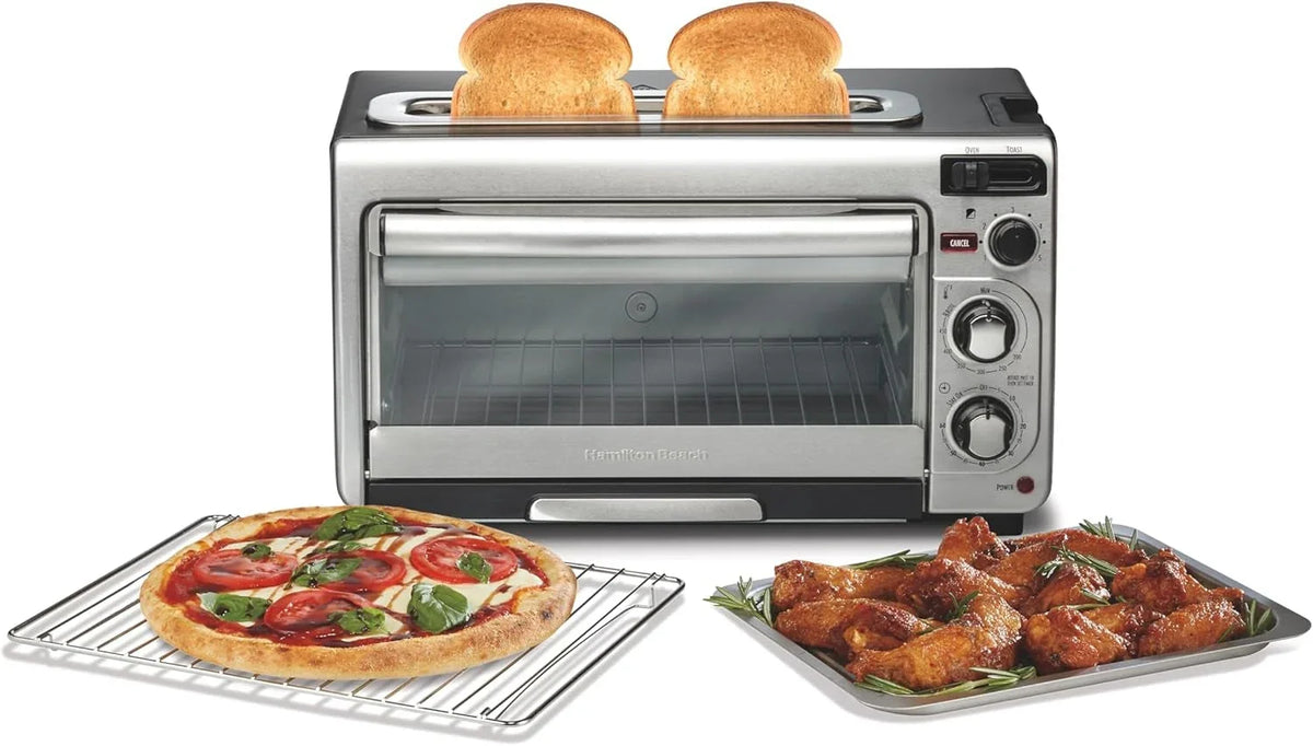 2-in-1-countertop-toaster-oven-and-long-slot-2-slice-toaster-bake-broil-toast-2-rack-positions-60-minute-timer-automatic-shut-off-shade-selector-stainless-steel-31156j