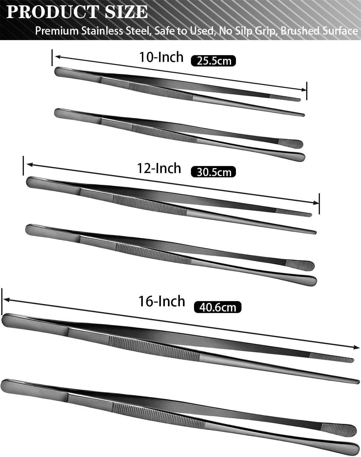 2-pcs-12-inch-kitchen-tweezers-tongs-with-precision-serrated-tips-stainless-steel-chef-tweezer-professional-cooking-tweezers-for-bbq-plating-and-serving-12-inch-black