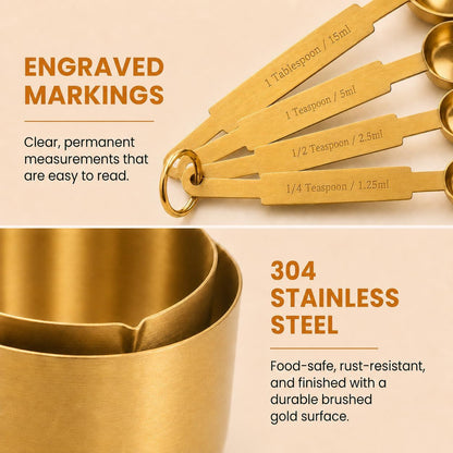 Gold Measuring Cups and Spoons Set, 8 Piece Stainless Steel Measuring Cup and Spoon Set for Baking and Cooking, Stackable Gold Kitchen Measuring Utensils for Dry and Liquid Ingredients4