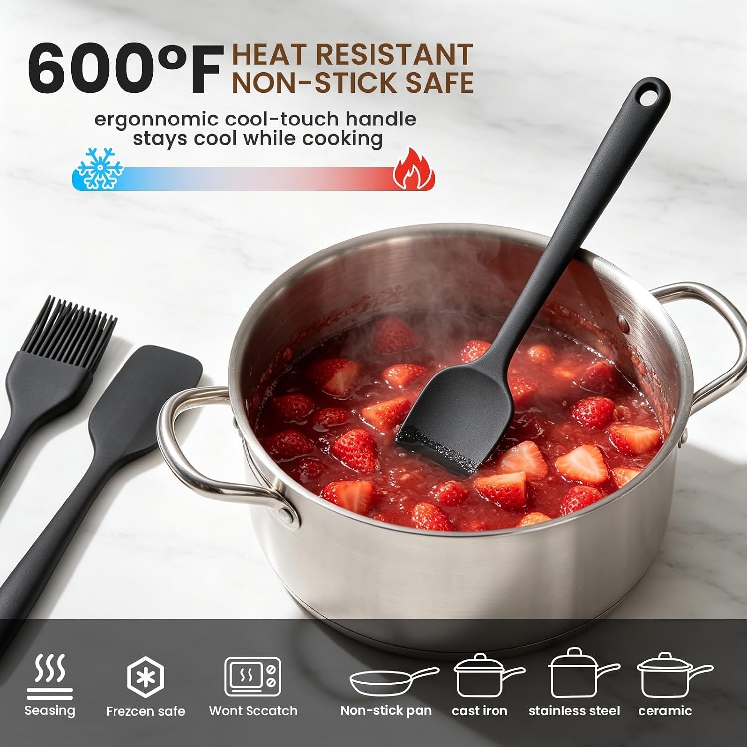 silicone-spatula-set-9-piece-bpa-free-food-grade-heat-resistant-spatulas-for-cooking-baking-seamless-one-piece-design-non-stick-safe-dishwasher-safe-withstands-104-f-to-600-f-black