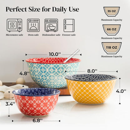 Mixing Bowls, Ceramic Mixing Bowls for Kitchen, Colorful Vibrant Nesting Bowls for Cooking, Baking, Prepping, Serving, Salad, Housewarming Gift, Microwave Dishwasher Safe, 3.7/2/1 Qt, Set of 32