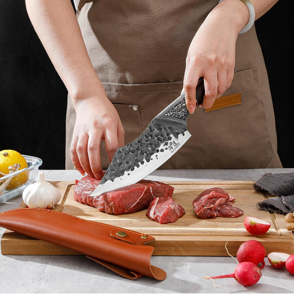 7" Chef Knife - Butcher Knife for Meat, Japanese High Carbon Meat Cleaver Knife, Hand Forged Meat Cutting Knife, Ultra Sharp Kitchen Knife for Home, Camping BBQ Cooking Knife2