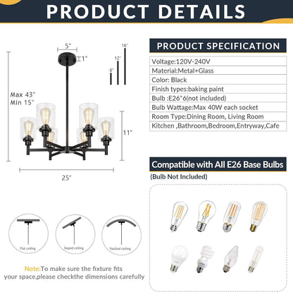 Black Farmhouse Chandeliers for Dining Room Light Fixtures over Table3