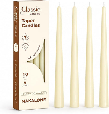 Ivory Taper Candles 10 Inch, 4 Pack Dripless Unscented Candle Sticks, 7 H1