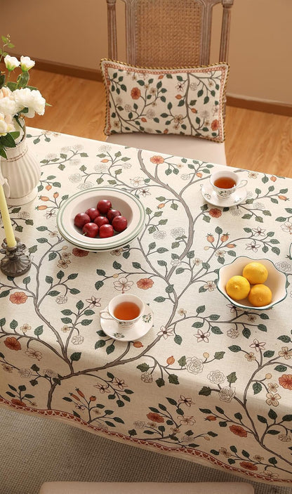 Vintage French Linen Square Small Tablecloth,55"X55"-Flora A8