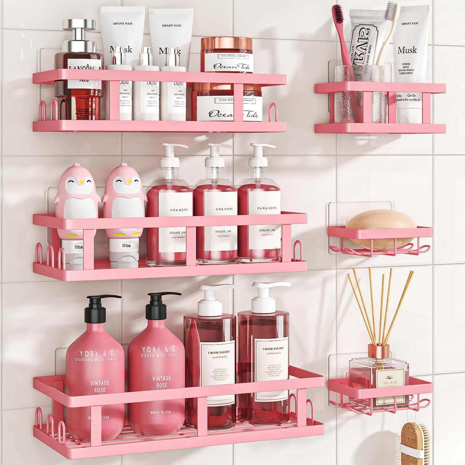 pink-shower-caddy-6-pack-adhesive-shower-shelves