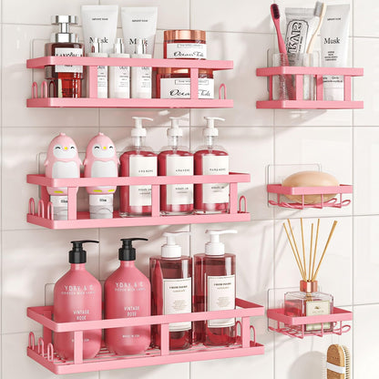 Pink Shower Caddy 6 Pack, Adhesive Shower Shelves1