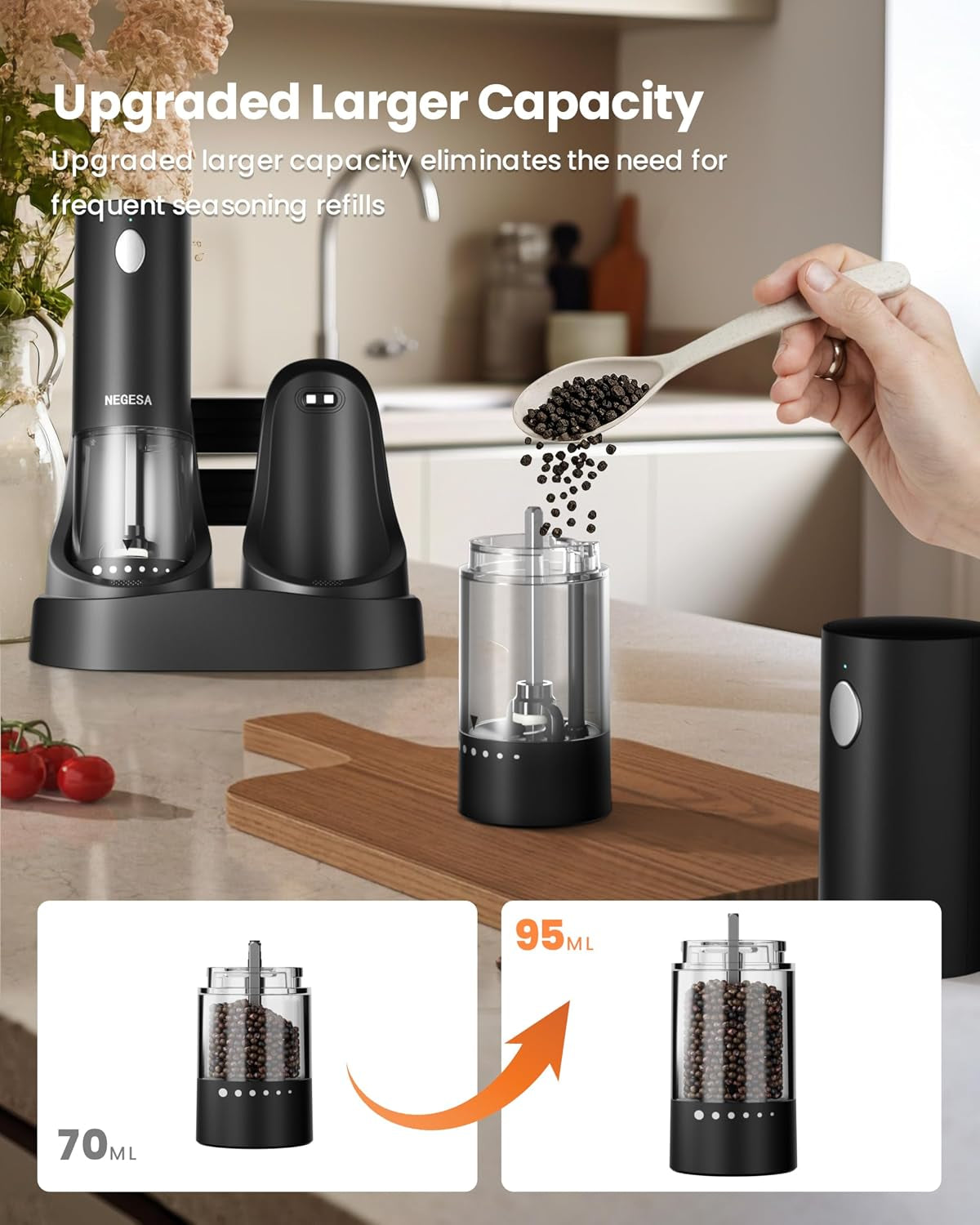 electric-salt-and-pepper-grinder-set-with-rechargeable-base-automatic-refillable-electric-salt-and-pepper-shakers-with-large-capacity-led-light-adjustable-coarseness-black
