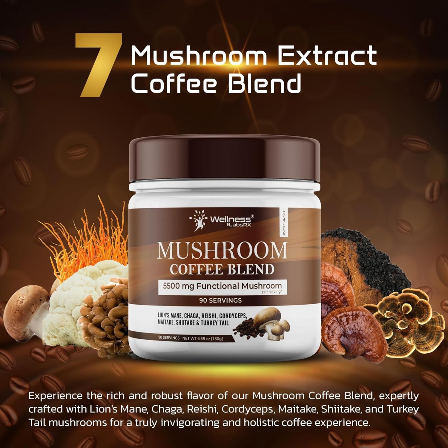 organic-mushroom-coffee-instant-7-superfood-mushroom-blend-90-servings-lions-mane-chaga-reishi-cordyceps-maitake-shiitake-turkey-tail-colombian-roast-keto-coffee-smooth-taste-1-pack