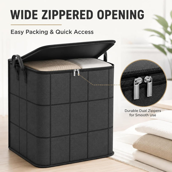 Peachloft Storage Bins, Extra Large Zippered Fabric Moving Bags with Reinforced Handles, Heavy Duty Closet Organizers for Bedding, Quilts, Clothes and Sweaters，1：180L8