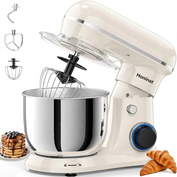 4QT Electric Stand Mixer, 10-Speed Tilt-Head Compact Kitchen Mixer | Multiple Stylish Colors | Food Mixer with Dough Hook & Beater & Whisk | for Cake & Bread | Dishwasher-Safe | Beige1