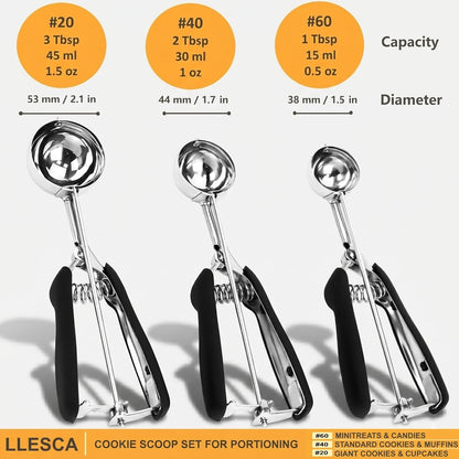 Cookie Scoop Set, 3Pcs Ice Cream Scoop, Cookie Scoops for Baking Set of 3, 18/8 Stainless Steel Cookie Scooper for Baking, Ice Cream Scooper with Trigger Release, Cookie Dough Scoop with Non-Slip Grip2