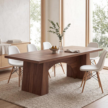 94.5" Extra Long Wood Dining Table for 6-10, Farmhouse Kitchen Table with Arch Cutout Pedestal, Large Dinner Table for Kitchen Dining Room, Walnut3