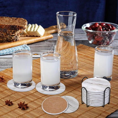 Drink Coasters with Holder for Coffee Table, Absorbent Coaster Set of 6, Marble Style Ceramic Coaster for Wooden Table, Suitable for Kinds of Cups, Home Decor, 4 Inches2