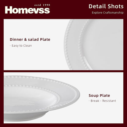 Homevss, New Bone China Dinnerware Set, Embossed Pearl Design, 20Pc Set5