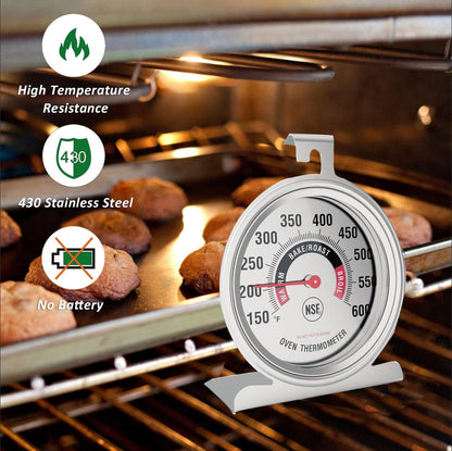 Large 3.5" Oven Thermometer for Gas/Electric Oven with Large Hanger&Base,Safety Leave-In Oven,Easy to Read Number,No Fading Color for Long Time Cooking3