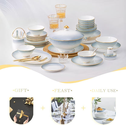 60 Pcs Porcelain Bone China Dinnerware Set, Fine China Dinnerware Sets2