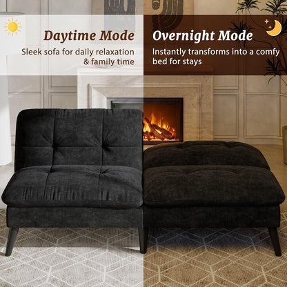 Futon Sofa Bed, Foldable Small Velvet Couch Bed with Adjustable Recliner, Space Saving 2 in 1 Sofa for Living Room, Apartment, or Guest Room, Black7